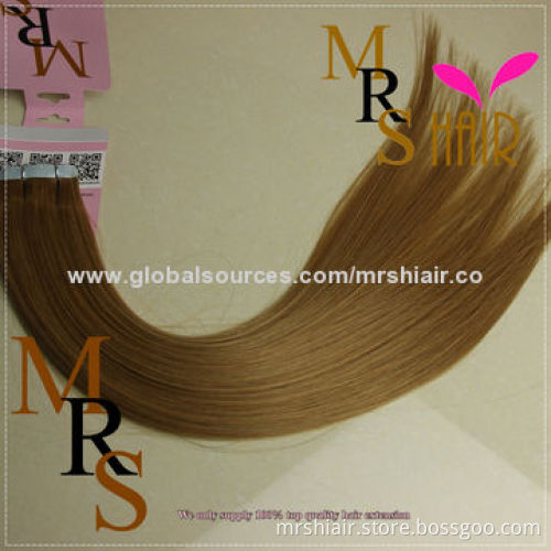 18-Inch medium brown 12# Malaysian silk straight tape extensions hair